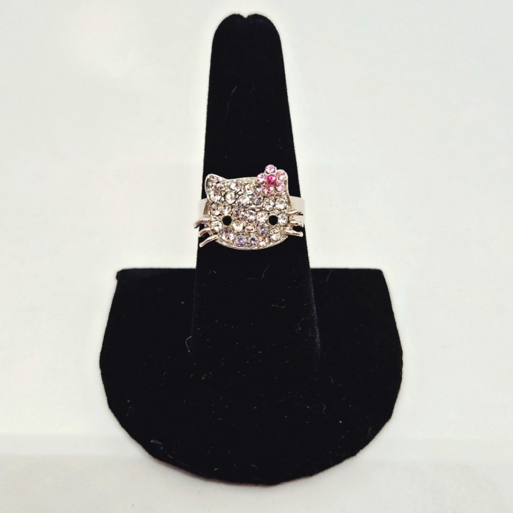 Hello Kitty - Silver Tone Adjustable Rhinestone Ring